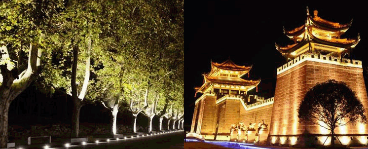 LED投光燈照明效果實拍-樹木照明-建筑物照明