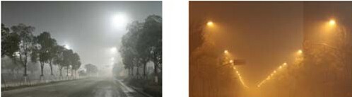 霧天路面 LED路燈與高壓鈉燈路燈對比