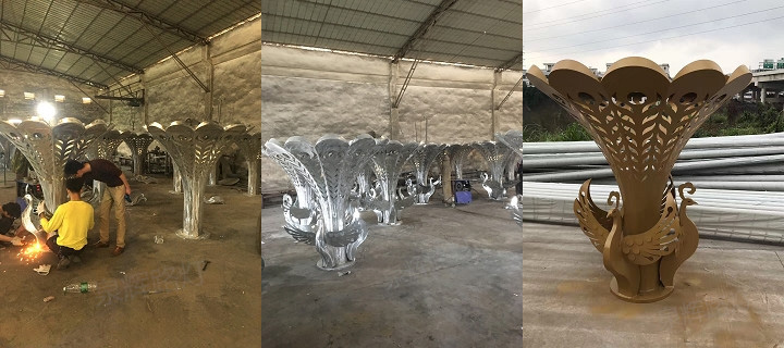東莞七度廣場(chǎng)孔雀造型景觀燈生產(chǎn)實(shí)拍圖片