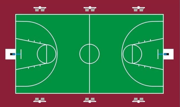 東莞七度照明專業籃球場燈桿安裝位置平面圖