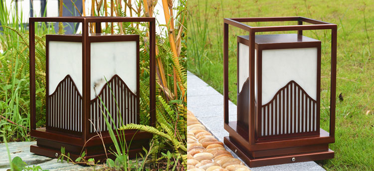 (QDZTD-010)新中式不銹鋼鍍銅拉絲仿云石柱頭燈成品效果實拍