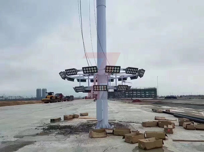 七度照明雙層廣場高桿燈安裝現場圖片效果