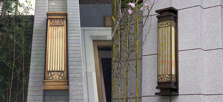 (QDQBD-YS015)新中式戶外鍍銅拉絲仿云石墻壁燈安裝實拍效果