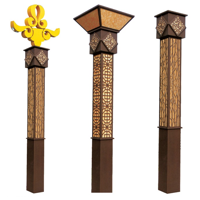 7du七度照明仿古中式咖啡色鏤空景觀燈柱系列2