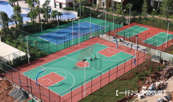 戶外標準籃球場照明安裝4組1桿2燈球場燈安裝效果