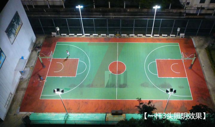 戶外標準籃球場照明4組1桿3頭籃球場燈亮燈效果