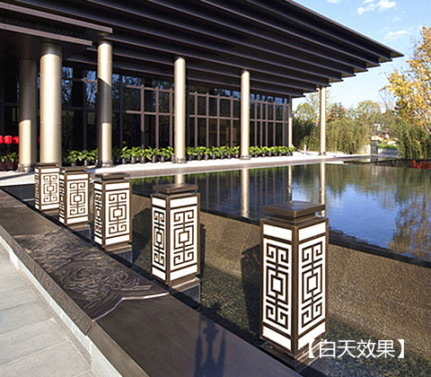 (QDCPD-009)不銹鋼鍍銅拉絲草坪燈矮柱燈應用實拍白天效果