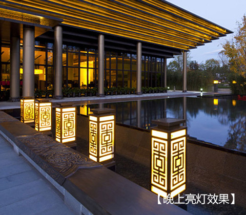 (QDCPD-009)不銹鋼鍍銅拉絲草坪燈矮柱燈應用亮燈效果