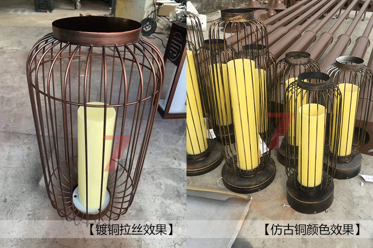 (QDCPD-010)鳥(niǎo)籠鍍銅拉絲不銹鋼草坪燈生產(chǎn)實(shí)拍照片