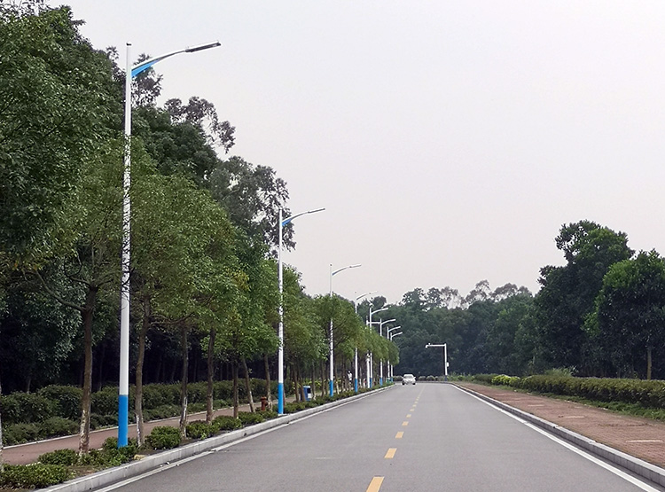 7米單臂熱鍍鋅路燈桿100WLED路燈安裝效果實拍