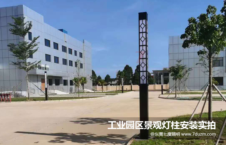 工業園區方形景觀燈柱安裝后實拍