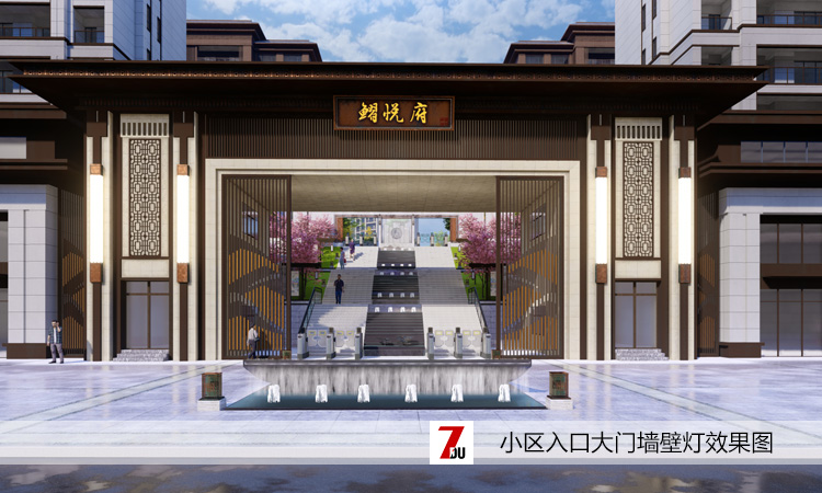 高檔住宅小區(qū)大門兩側(cè)立柱墻壁燈效果設(shè)計(jì)圖